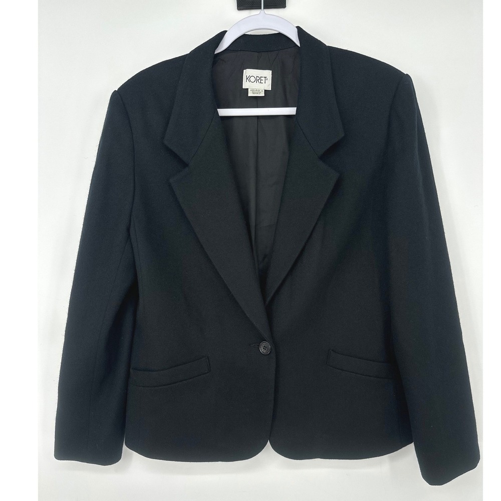 Vintage Koret Blazer Jacket Women 14 Black Wool Single Button Career Classic
